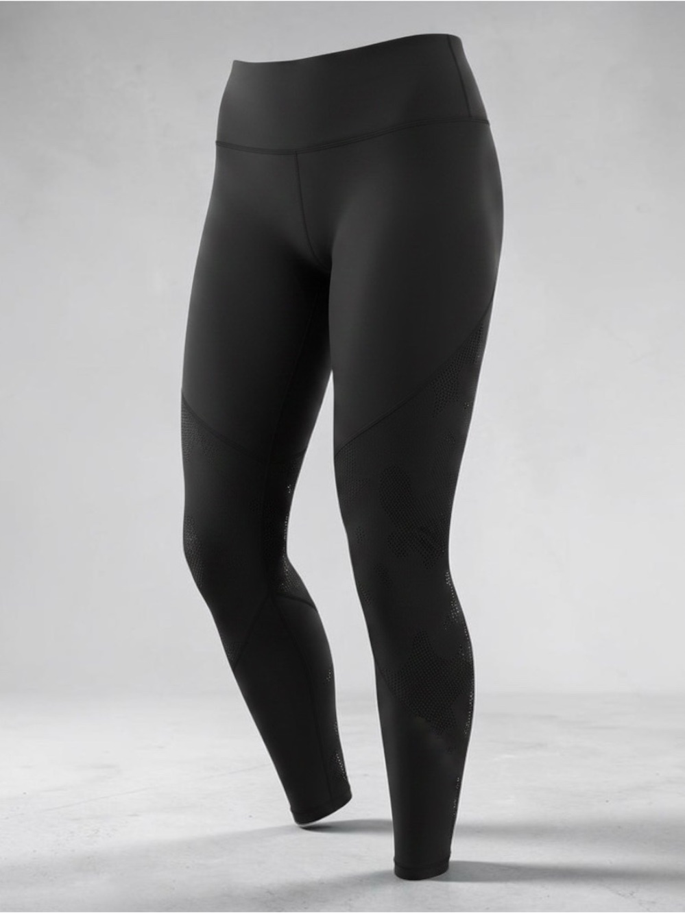 High-Rise Black Performance Leggings with Subtle Vent Detailing